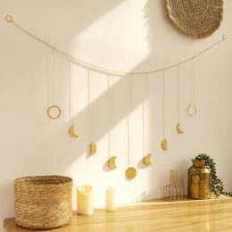 Decorative Figurines Boho Wall Entrance Metal Chain Hanging Fashion Simple Living Room Bedroom Sun And Moon Tooth Decoration Home Pendant