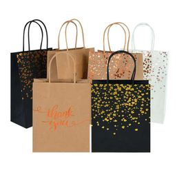 Gift Wrap 6 black copper dot cowhide gift bags wedding and birthday packaging portable shopping handbag baby shower supplies 15x21x8cmQ240511
