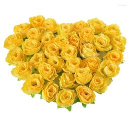 Decorative Flowers GTBL Yellow Fabric Silk Artificial Rose Flower Heads For Decoration Pack Of 50pcs