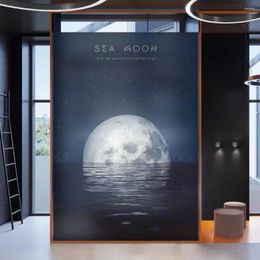 Window Stickers Sea Moon Film Decorative Privacy Glass Sticker Static Cling Stained Kids Room Bedroom Kitchen Custom Size Home Decor