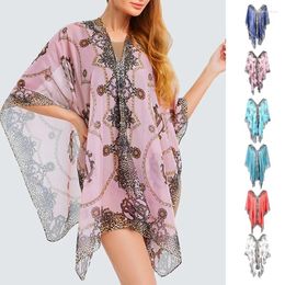 Chiffon Shawl Chain Printing Silk Scarf Beach Sun Protection Summer Multifunctional Comfortable Elegant Vintage Evening Dresses