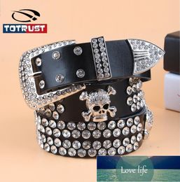 Wide Buckle Belt For Women Woman Vintage Rhinestone Skull Belts Second Layer Cow Skin Top Quality Strap Female For Jeans Factory p6323843