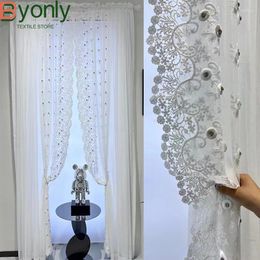 Curtain White Embossed Nail Drill Pearl Screen Curtains For Living Room Bedroom French Window Balcony Customised Finished