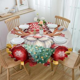 Table Cloth Christmas Snowflake Gnome Round Tablecloth Waterproof Wedding Party Cover Holiday Dining