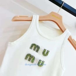 Women Mui Designer Tank Top T Shirts Luxury Vest Sleeveless Cotton Rhinestone Sexy Off Shoulder Backless Shirt Clothing Tops Crop Trendy for Woman