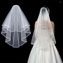 Bridal Veils Simple 2 Layers Ribbon Edge With Comb Fingertip Soft Tulle Bride Marriage Short Wedding Veil Accessories