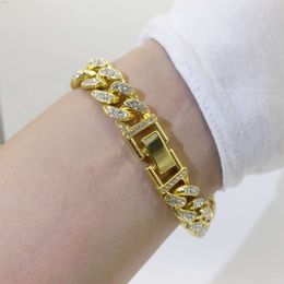 Hip Hop Hipster 13mm Flat Bottom Cuban Chain Diamond Bracelet for Men and Women Hiphop Gold-plated Necklace