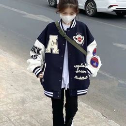 American style patchwork embroidered baseball jacket for boy and girl new versatile loose fitting jacket