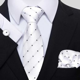 Neck Tie Set Jacquard Nice Brand Tie Pocket Squares Cufflink Set Necktie For Men Gold Striped Shirt Accessories Fit Wedding Luxury Party