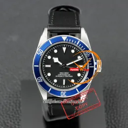 M79230B A21J Automatic Mens Watch 41mm Steel Case Blue Bezel Black Dial White Markers Leather Strap Sports Watches Reloj Hombre Montre Hommes Puretime PTTD B2