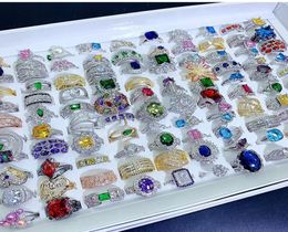 Fashion heavy industry luxury microinlaid colorful zirconium rings gorgeous crystal 925 silver gem explosion ring Joker jewelry w8853298