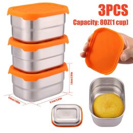 Dinnerware 3Pcs Stainless Steel Snack Containers Leakproof Bento Box Reusable Small Storage Portable Salad