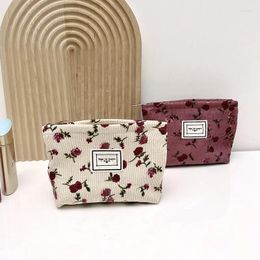 Cosmetic Bags Vintage Floral Corduroy Makeup Bag Portable Clutch Storage Sanitary Napkin Pad Organiser Key Coin Purse Pouch