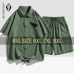 T Shirt Men Suit Shorts Tshirt Set Bubble Oversize 6XL 7XL 8XL Plus Size Short Sleeve Summer Tshirts Breathable Fashion Loose 240428