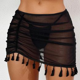 Women Short Sarongs Sheer Mesh Cover Up Skirt Wrap Hip Ruched Beach Bikini Ups Swimwear For Summer Beachwear
