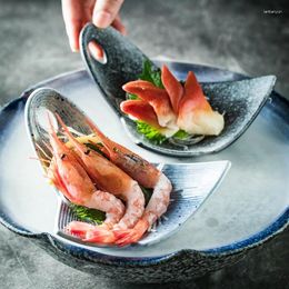 Plates Leaf Folding Ceramic Japanese Hairline Rule Plate Commercial Irregular Shaped Deep Sushi Salad Bowl Dish Dinner