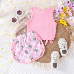 Clothing Sets Cute Summer Baby Girl Clothes Sleeveless Tank Tops And Daisy Plaid Shorts Outfit 2Pcs Toddler S Set