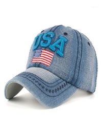 Ball Caps For Men Women Retro USA Flag Embroidery Denim Baseball Cap Summer Strapback Casquette Hip Hop Hat Couples Snapback L2014007716