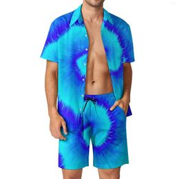 Men's Tracksuits Tie Dye Swirl Men Sets Blue Shades Casual Shorts Summer Aesthetic Vacation Shirt Set Short Sleeve Oversize Suit Birthday