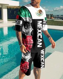 Men's Tracksuits Mens Suit Summer Short Sleeve O-neck T-Shirt Set Fashion 2 Piece Streetwear 3D skull Printed Haweii Beach Shorts Sportswear Q2405010