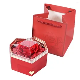 Party Favor Eternal Love Gift Portable Jewelry Box Preserved Rose Necklace For Women Acrylic Drawer Case With I