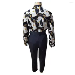 Women's Two Piece Pants Lady Long Sleeve Top Set Single-breasted Stylish 2-piece Shirt Suit With Stand Collar Cardigan For Women