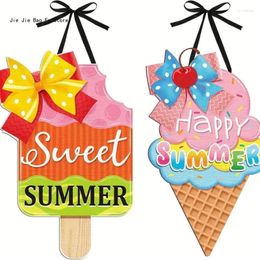 Decorative Figurines E8BD 2Pcs Ice Cream Door Hangings Sign Summertime Wood Plaques Decors Beach Welcome Hanger For Holiday Party Wall