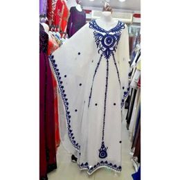 Ethnic Clothing White Navy Blue New Dubai George Moroccan Kaftan Dress Jilbab Abaya ClothingL2405