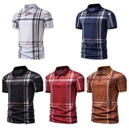 Men's T-Shirts Five colors! 2023 Summer Mens New POLO T-shirt Striped Half Open Neck T-shirt Business Casual Breathable Short Sleeve Graphic T-shirtL2405