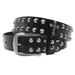 Belts Metal Studded Denim Belt Genuine Leather Cowhide Men's Punk Cross Skull Jeans For Women