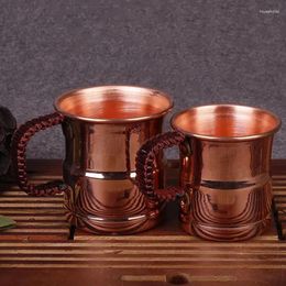 Mugs Handcrafted Pure Copper Beer Milk Mug Weave Handle Thickened Moscow Water Mule 400 Ml Breakfast Cup Drinkware Tableware