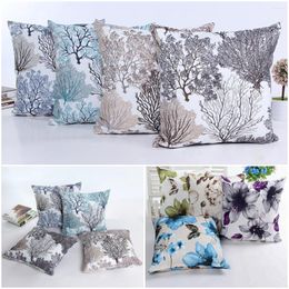 Pillow Slub Linen Floral Pillows Cover Hand Painted Flowers Trees Modern Decorative Throw For Sofa Car