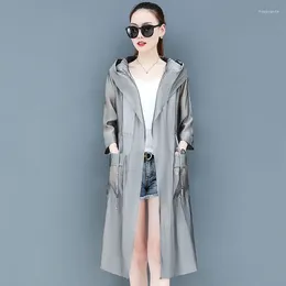 Women's Trench Coats Sun-Proof Clothing UV Protection Summer 2024 Mid-Length Ultra-Thin Loose Slim BF All-match Jacket Fashion