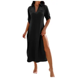 Womens Cut Out Sexy Bathing Suit Cover Up Beach Dress V Neck Swimsuit Long Shirt Swimwear Bikini Coverups Women'S