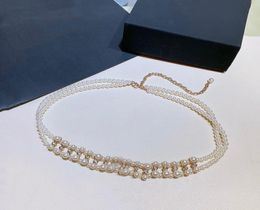 Fashion Luxury Women Vintage Thin C Chain Long Belt Waistband Autumn Runway Decorative Double Pearls Belts Party Jewelry2830939