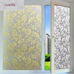 Window Stickers Stained Glass Film Privacy Static Electricity Cling Frosted Self-adhesive Household Decorative Sticker White/Gold Flower