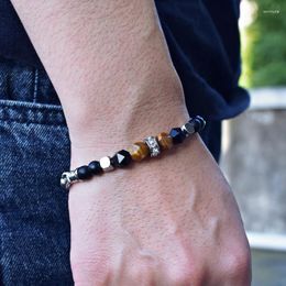 Charm Bracelets 2024 Trendy Beads Chain Men Bracelet Natural Tiger Eye Stone Bead Stainless Steel Cuban For Jewelry Gift