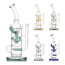 12 Inch Green Glass Water Pipe Heady Bong Dab Rig Recycler Neo Fab Slit Hub Bongs Smoke Pipes 14.4mm Regular Bowl Portable US Warehouse