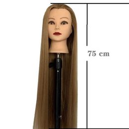 Mannequin Heads 75cm straight hair synthetic training human model head for makeup weaving practice salon styling tool Q240510