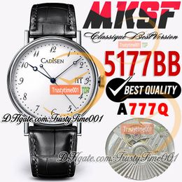 MKSF V3 5177BB A777Q Automatic Mens Watch 38mm White Dial Number Markers Solid 316L Stainless Steel Case Black Leather Strap Super Edition Trustytime001 Watches