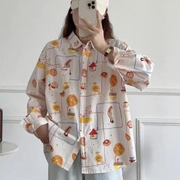 Women's Blouses Women Cartoon Print Shirts Long Sleeve Floral Loose Cardigan Pocket Lady Tops Spring Autumn Female Clothes