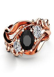 Wedding Rings Huitan Witch Ring Unique Black Stone Prong Setting Band Design Rose Gold Color Women Engagement Finger Wholesa1002184