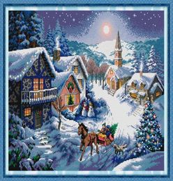 Dusk in the snow home cross stitch kit Handmade Cross Stitch Embroidery Needlework kits counted print on canvas DMC 14CT 11CT6486308