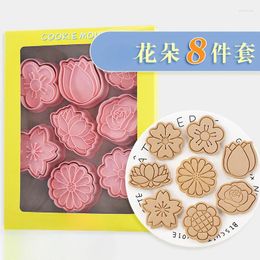 Baking Moulds 8Pcs Flowers Cookies Cutters Plastic Cartoon Pressable Biscuit Mould Confectionery Cookie Stamp Kitchen Tools Cuisine