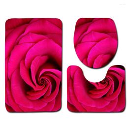 Bath Mats Red Flower Rose Bathroom 3-piece Toilet Seat Cover Non-slip Mat Carpet Decoration Super Soft Absorbent