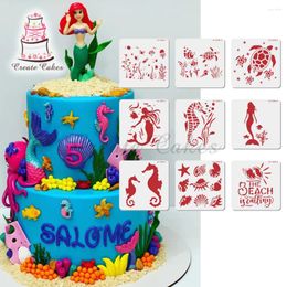 Baking Moulds 9pcs/set Childhood Seafish Cake Stencil Lace Side Plastic DIY Drawing Shape Decorating