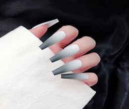 Matte Black Ombre Nails Gradient Coffin Extra Long Press on Ballerina False Fingernails Full Artificial Acrylic Cover Nail 24Pcs5323946