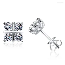 Stud Earrings E019 Lefei Fashion Trendy Diamond-set Classic Moissanite Cross Square For Women S925 Sterling Silver Party Jewellery