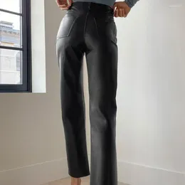 Women's Jeans Lady Pants Faux Feather Trousers Smooth Straight Leg Casual Leather Skinny Stage Club Long