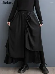 Skirts Hollow Out Fashion Patchwork Irregular Ruffle Pleated Ladies Spring Long Skirt Women High Waist A-Line Loose Woman